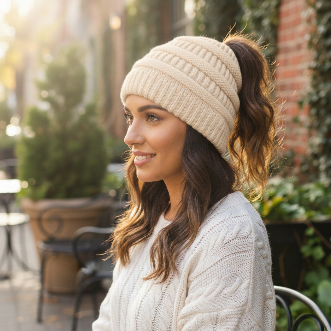 PonyBeanie - Winter PonyTail Knit Beanie